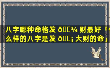 八字哪种命格发 🌾 财最好「什么样的八字是发 🐡 大财的命」